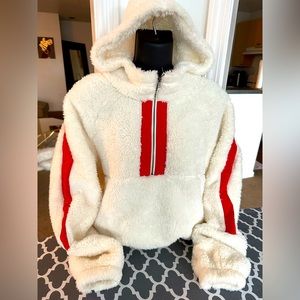 BP teddy jacket (Sherpa) size medium, off- white with orange stripes